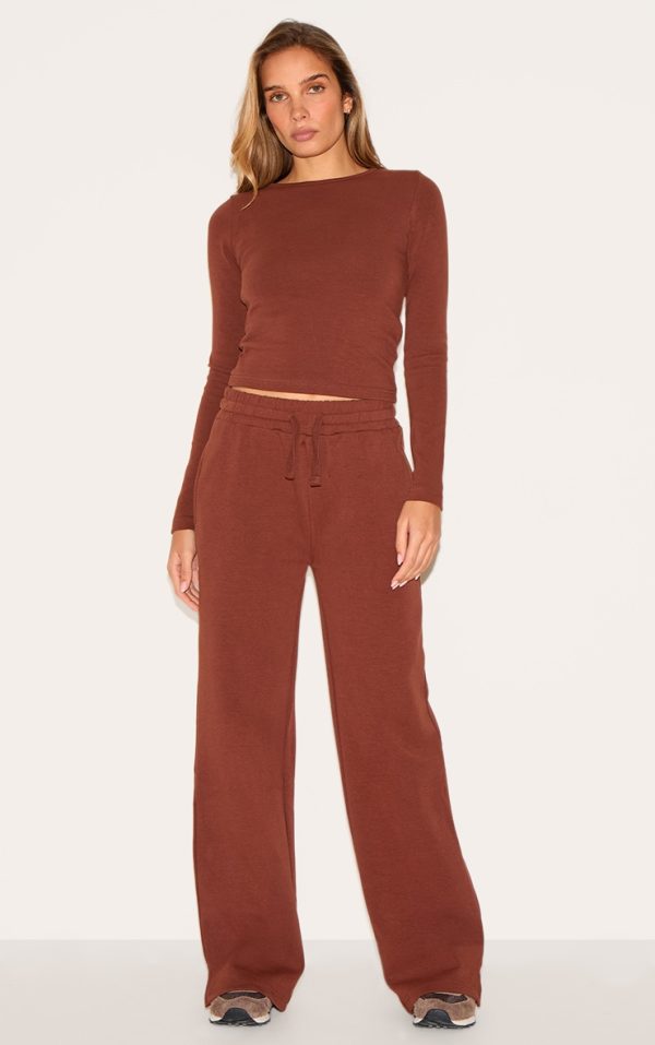 Chocolate Interlock Wide Leg Split Hem Sweatpants