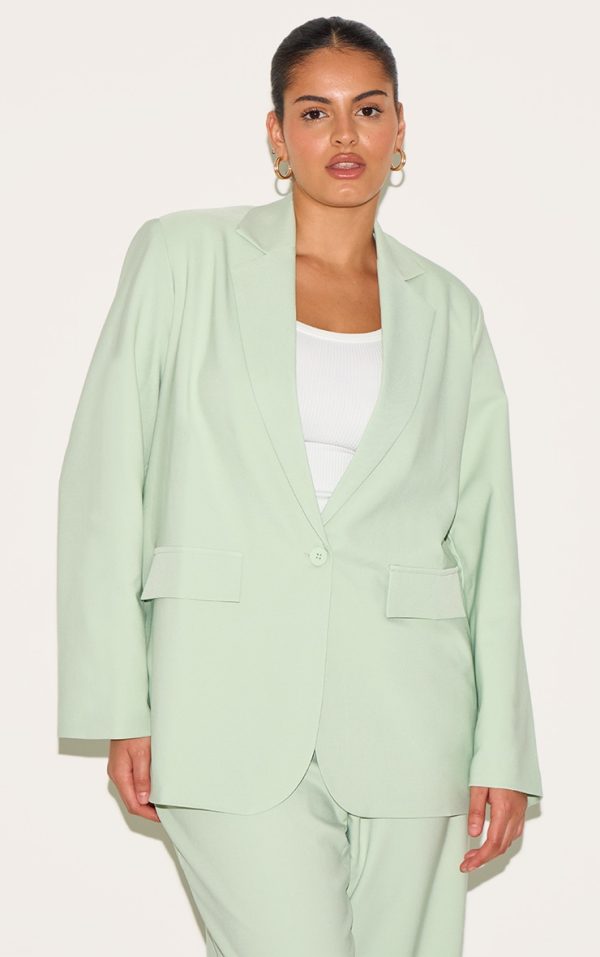 Plus Sage Tailored Structured Blazer