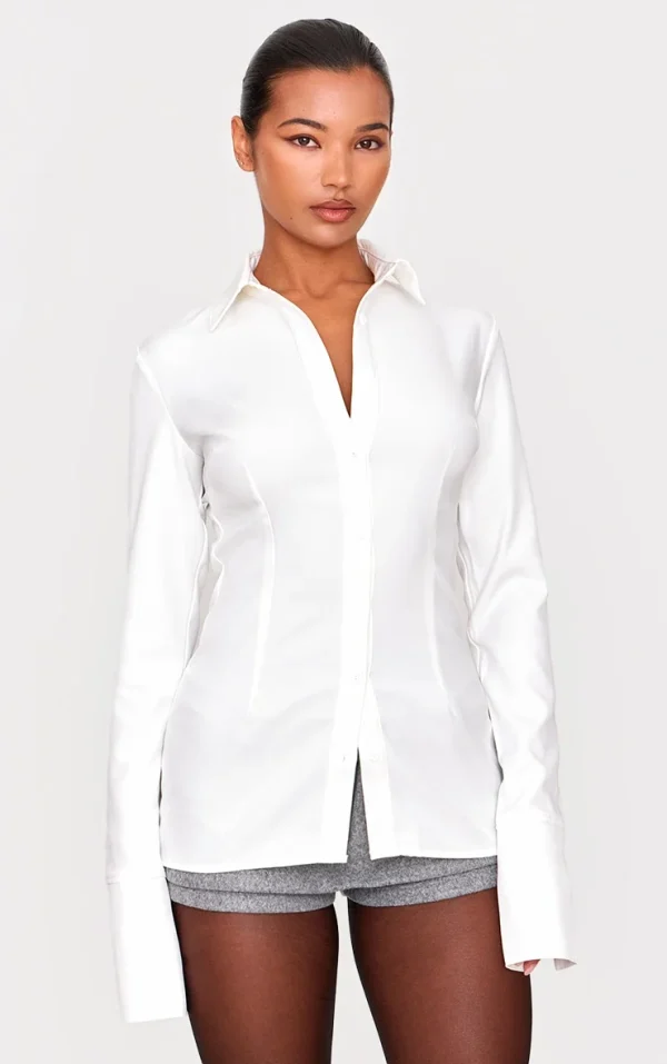 White Woven Fitted Shirt