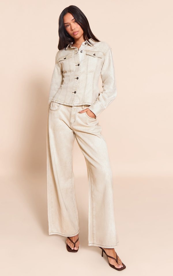 Washed Stone Mid Waist Wide Leg Jeans