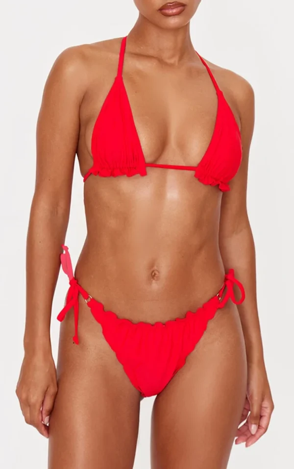 Red Frill Edge Ruched Back Bikini Bottoms