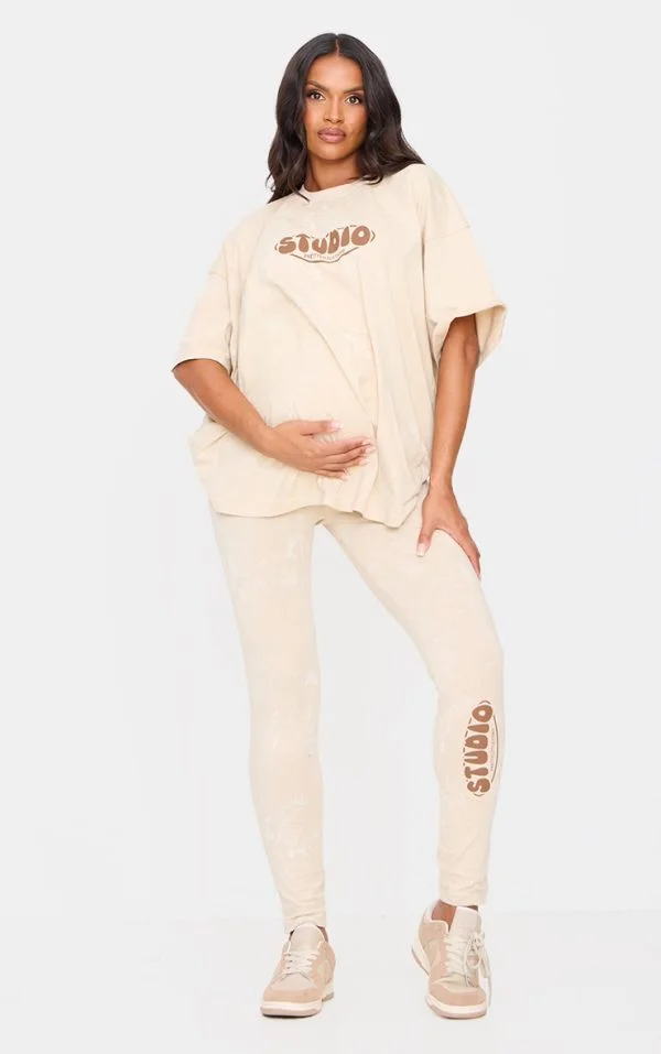 PRETTYLITTLETHING Maternity Washed Stone Leggings