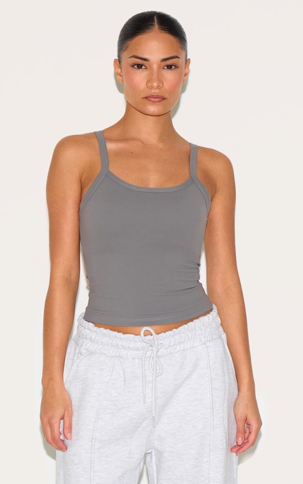 Petite Charcoal Snatched Sculpt Cami Strap Crop Top