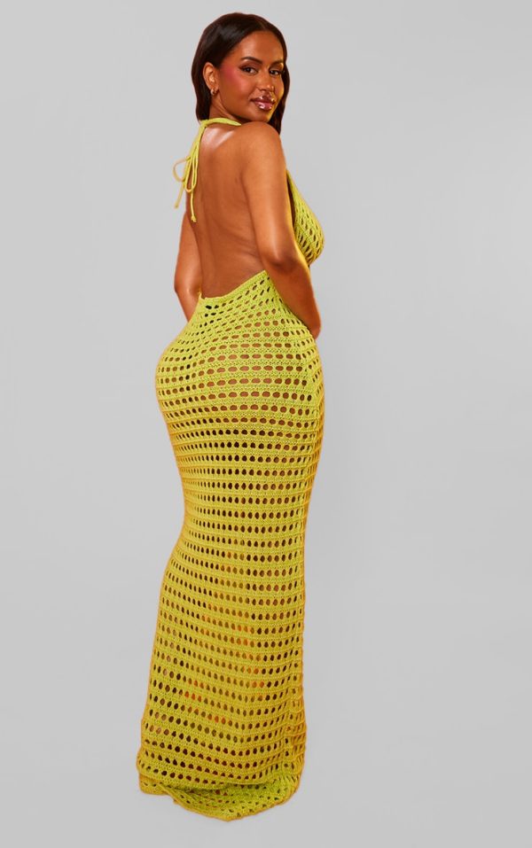 Shape Lime Crochet Knit Halterneck Open Back Maxi Dress