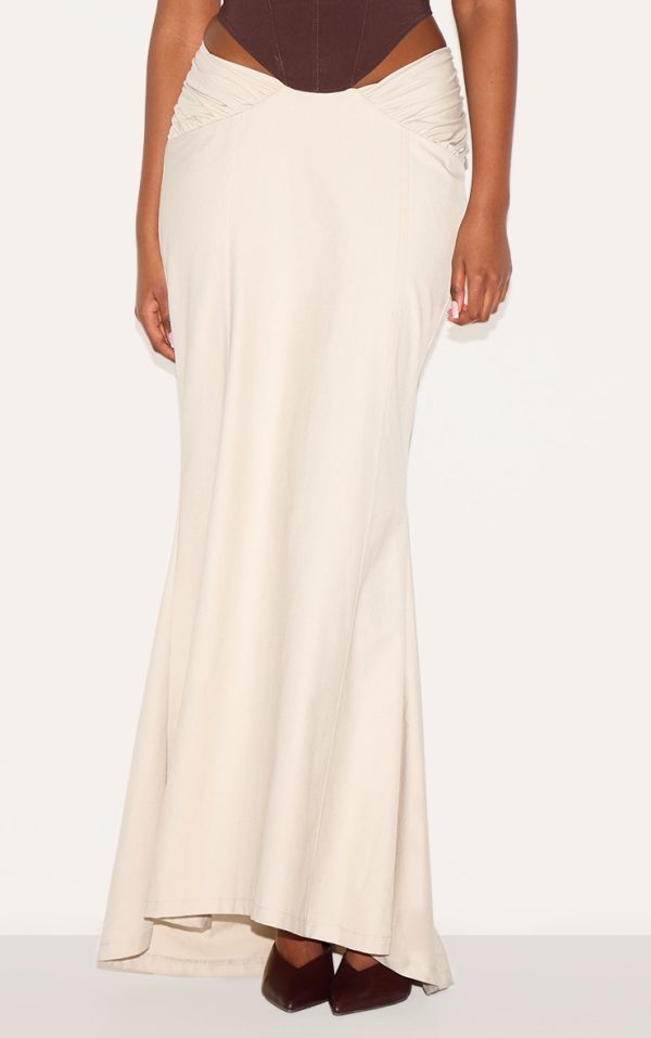 Stone Woven Ruched Waist Detail Maxi Skirt