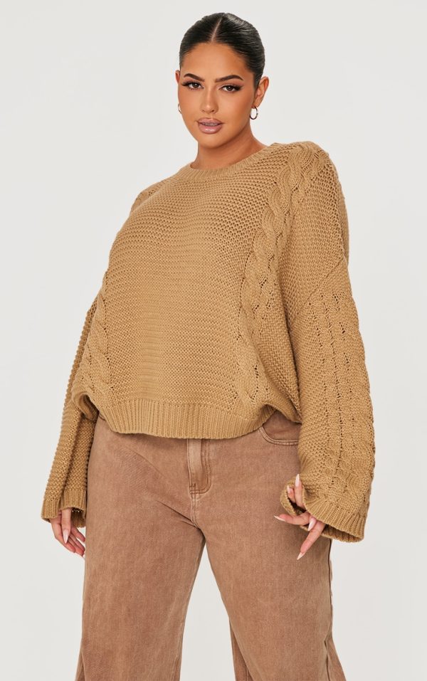 Plus Stone Oversized Cable Knit Sweater
