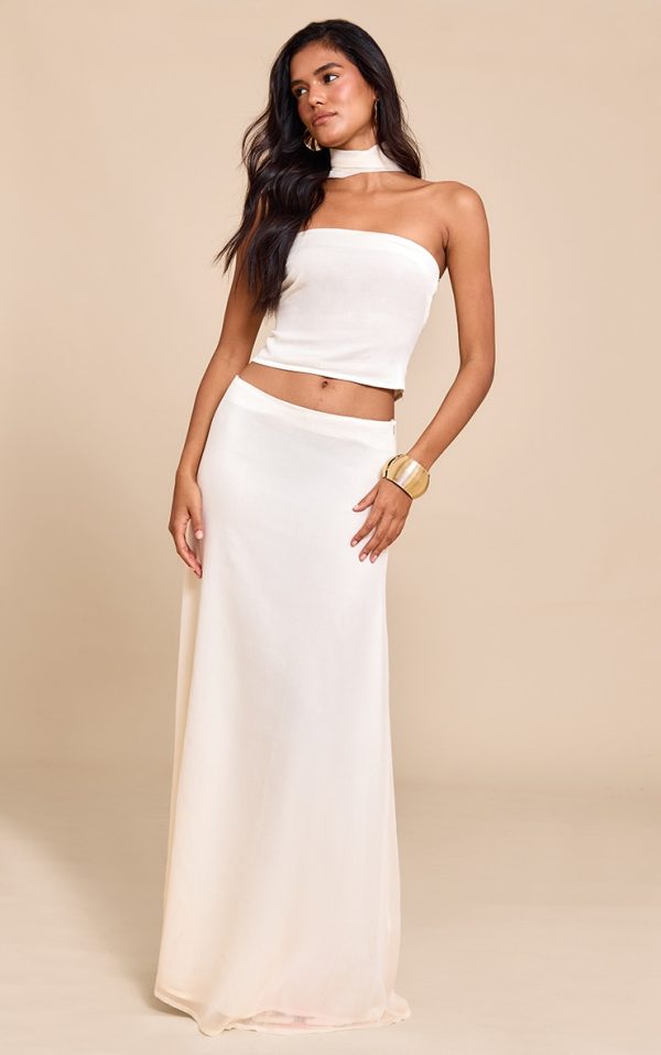 Cream Chiffon Maxi Skirt