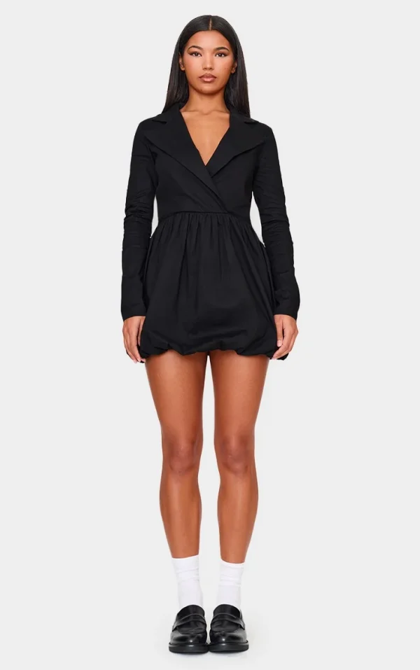Black Long Sleeve Blazer Puffball Dress