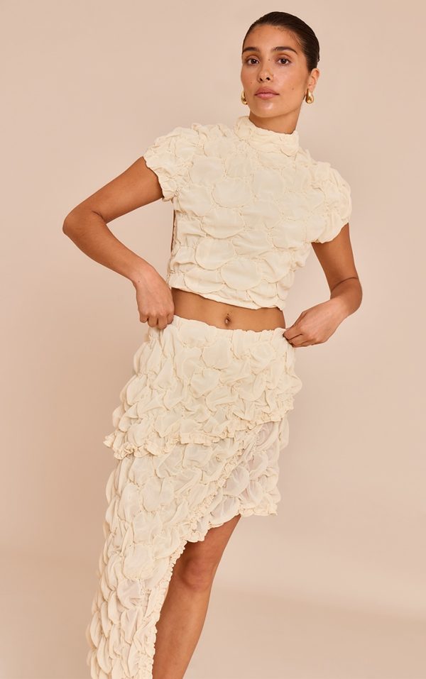 Petite Almond Textured Open Back Top