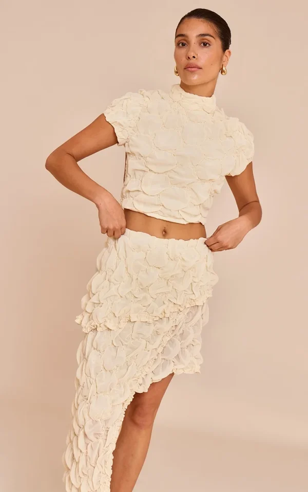 Petite Almond Textured Open Back Top