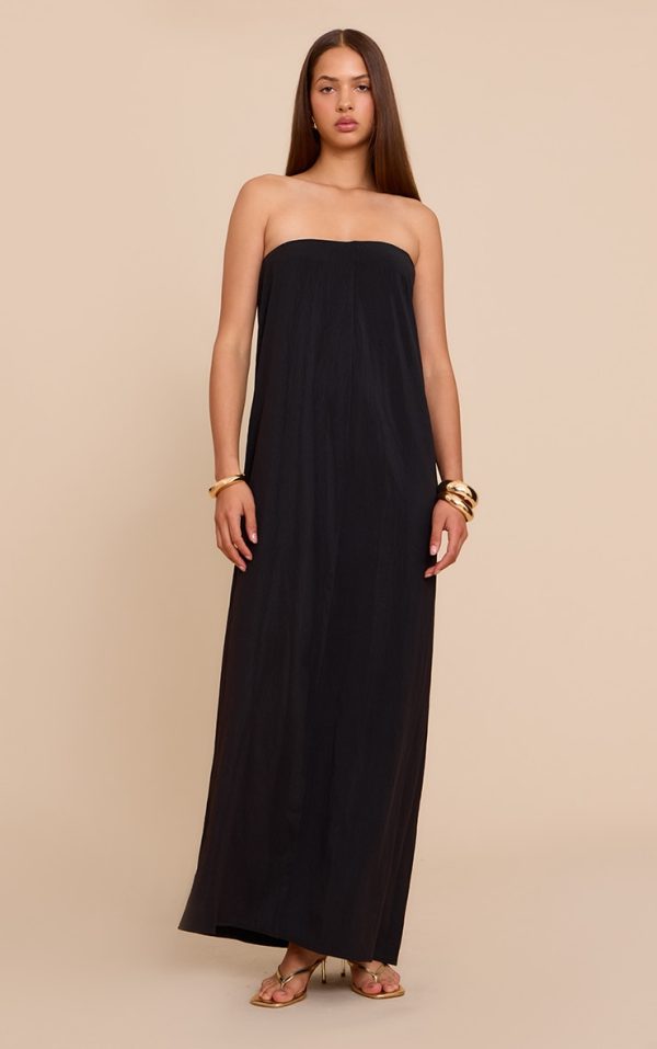 Black Floaty Woven Bandeau Maxi Dress