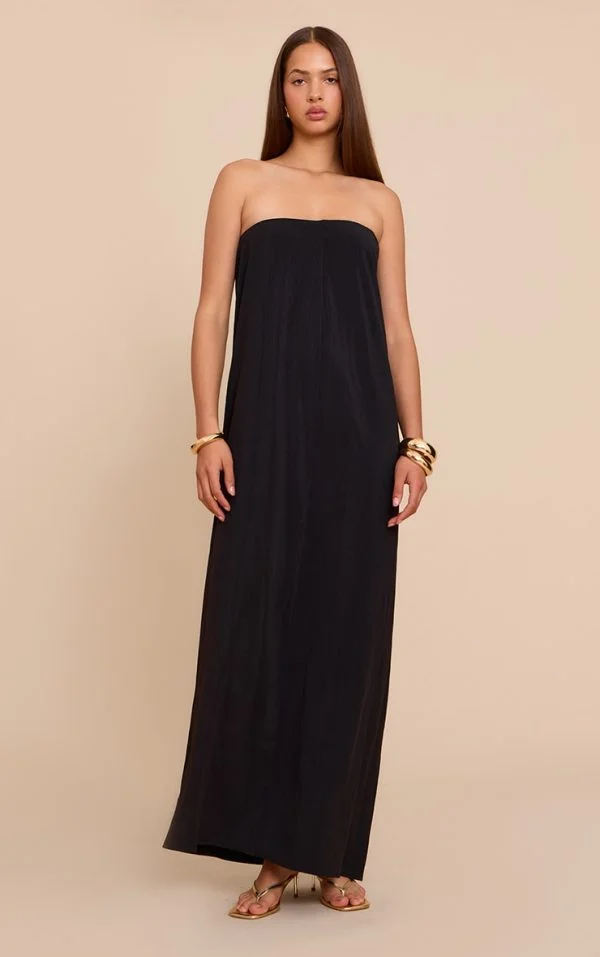 Black Floaty Woven Bandeau Maxi Dress