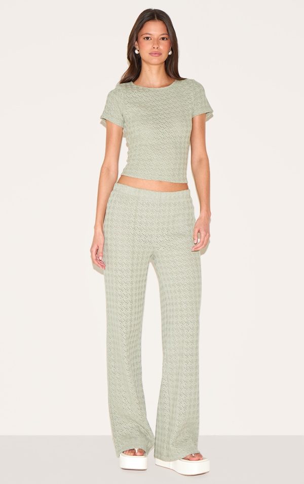 Sage Green Textured Straight Leg Pants