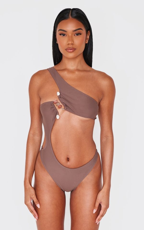 Chocolate Stone Trim Cut Out Swimsuit