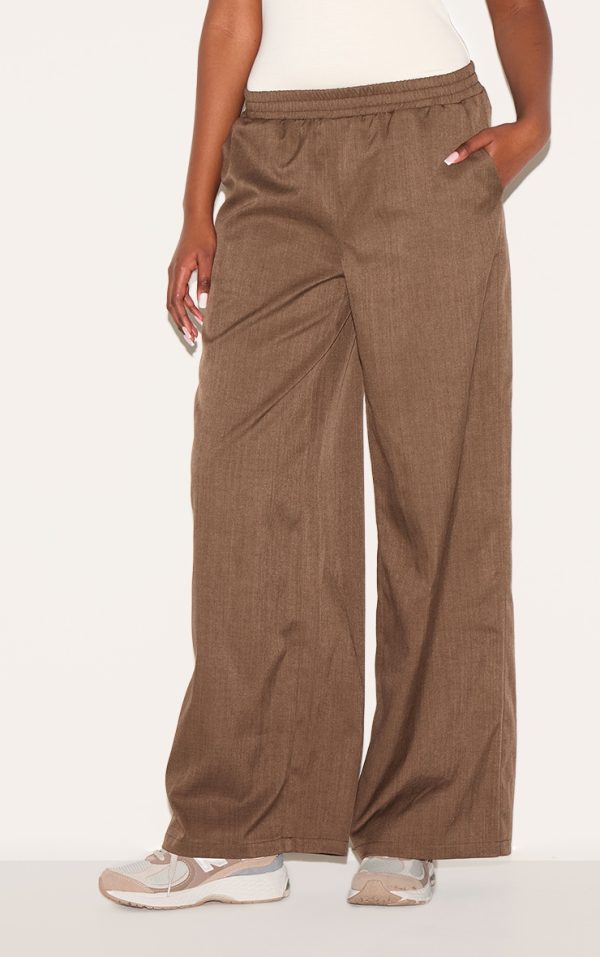 Deep Chocolate Woven Elasticated Waist Wide Leg Pants