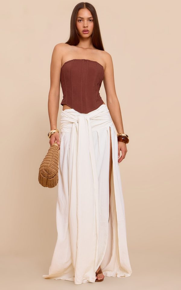 Cream Floaty Woven Knot Front Maxi Skirt
