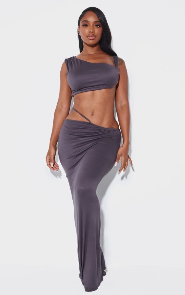 Shape Charcoal Cut Out Waist Maxi Skirt