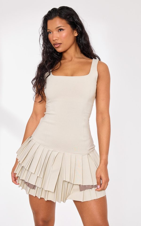 Stone Stretch Woven Extreme Pleated Shift Dress