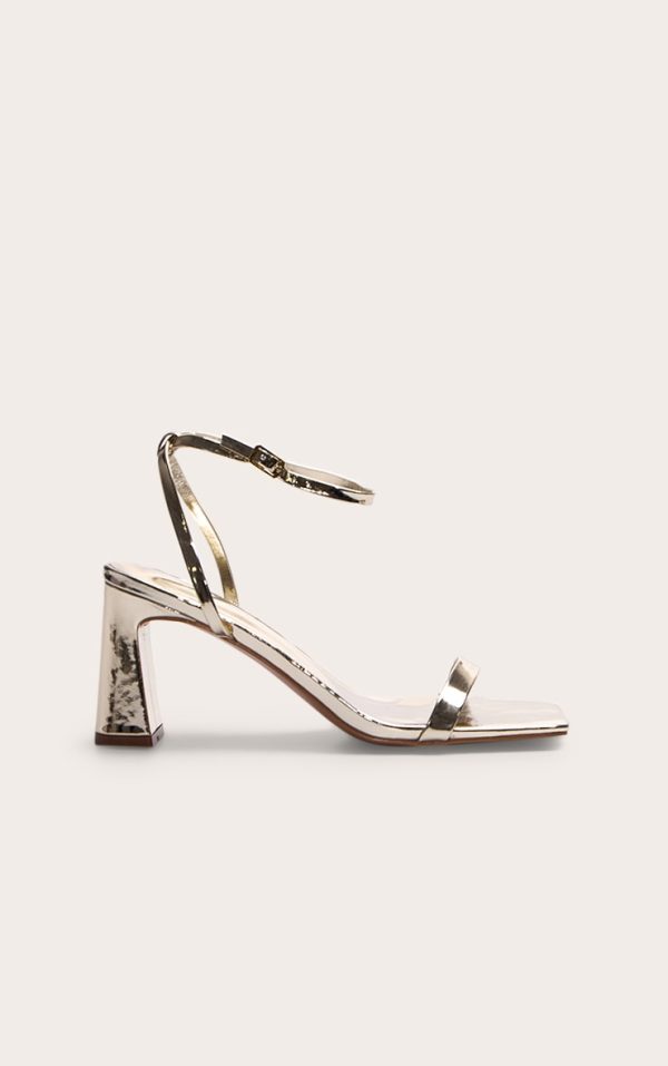 Gold PU Pu Square Toe Barely There Block High Heel Sandals
