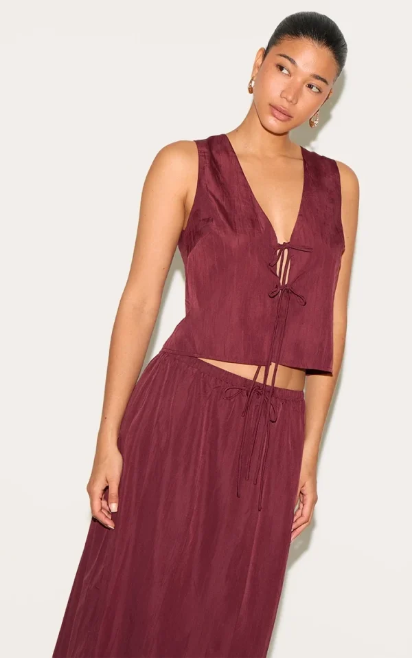 Plum Textured Tie Detail Vest