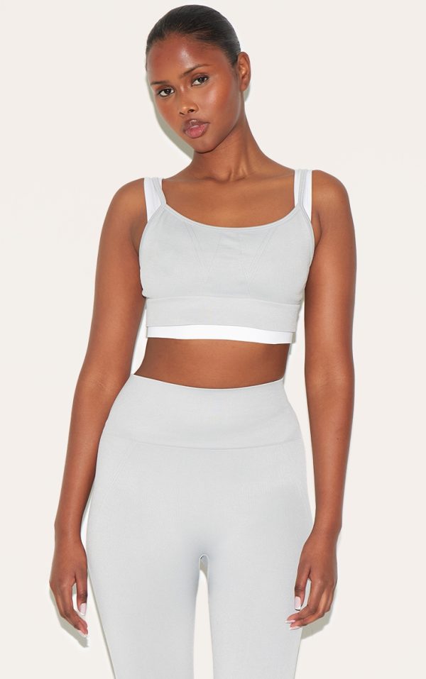 Light Grey Seamless Double Layered Sports Bra