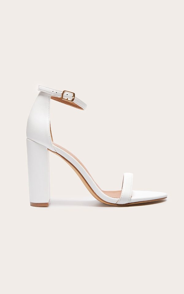 White Pu Round Toe May Block Heeled Sandals