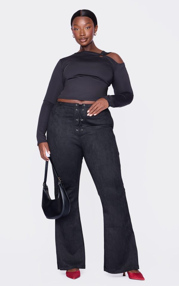 Plus Black Contour Long Sleeve Knot Detail Top