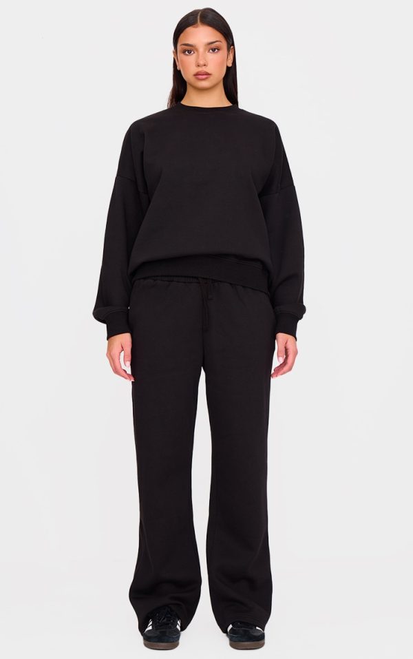 Black Embroidered Cherry Wide Leg Sweatpants