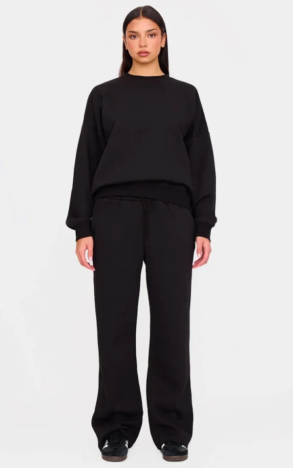Black Embroidered Cherry Wide Leg Sweatpants