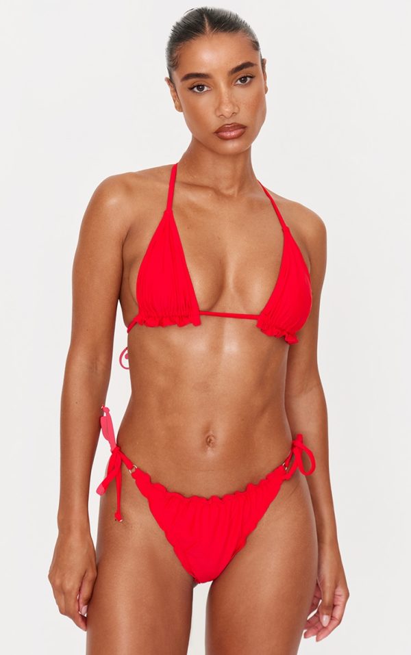 Red Frill Edge Padded Bikini Top