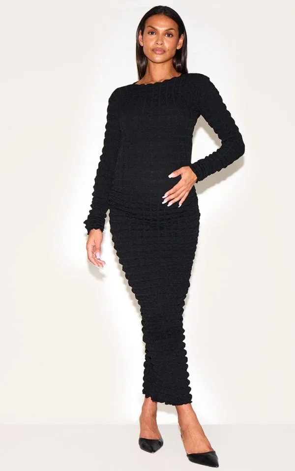 Maternity Black Textured Bubble Midaxi Dress