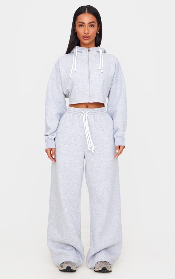 Petite Grey Drawstring Waist Wide Leg Sweatpants