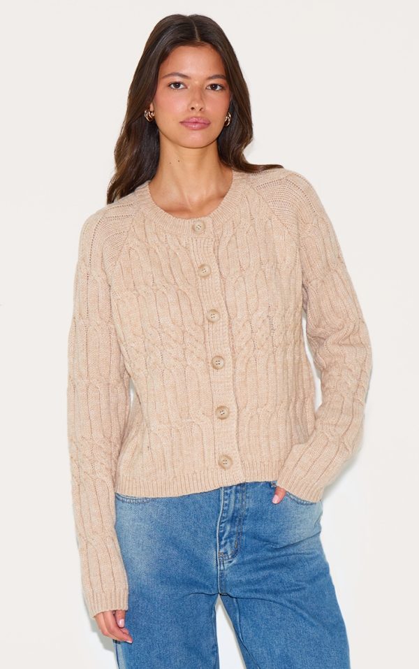 Oatmeal Cable Knit Button Up Cardigan