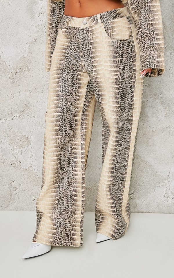 Petite Snake Print Low Waist Wide Leg Pants