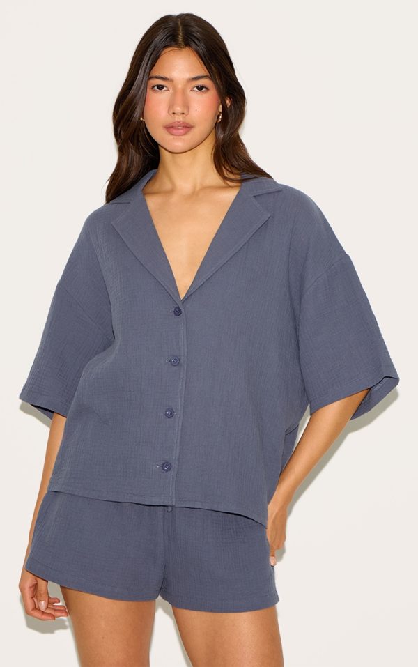 Charcoal Woven  Short Sleeve Shirt