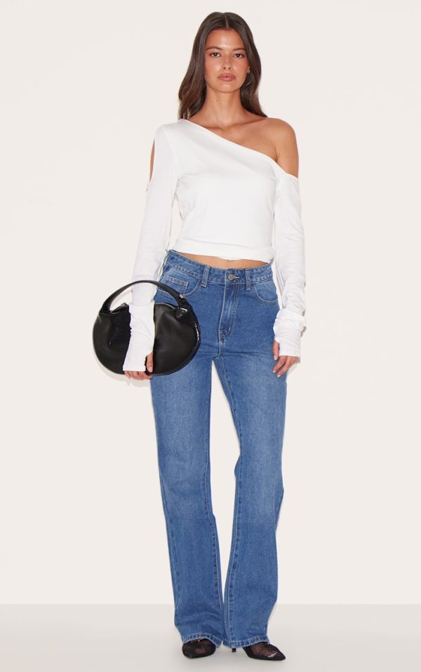 Mid Blue Wash Seam Detail Straight Leg Jeans