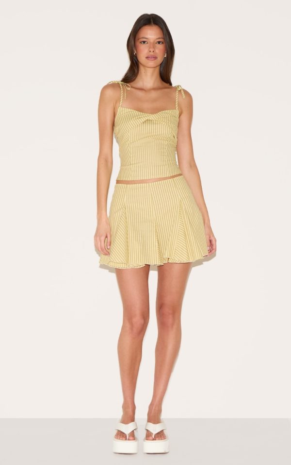 Yellow Striped Pleated Mini Skirt