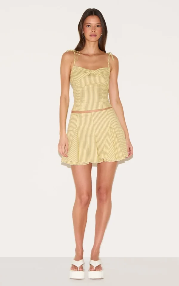 Yellow Striped Pleated Mini Skirt