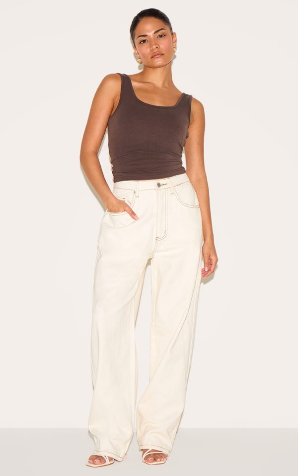 Petite Ecru Boyfriend High Waist Jeans