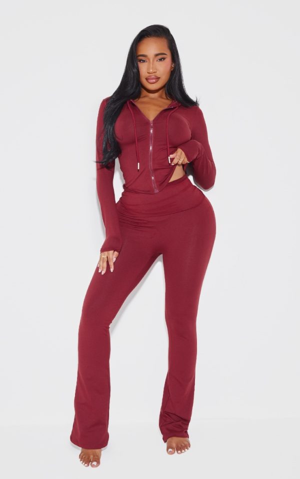 Shape Burgundy Sculpted Foldover Waist Flare Pants