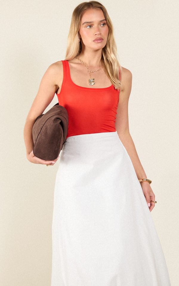 Red Sheer Soft Touch Scoop Neck Long Vest Top