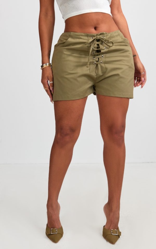 Shape Khaki Lace Up Front Twill Shorts