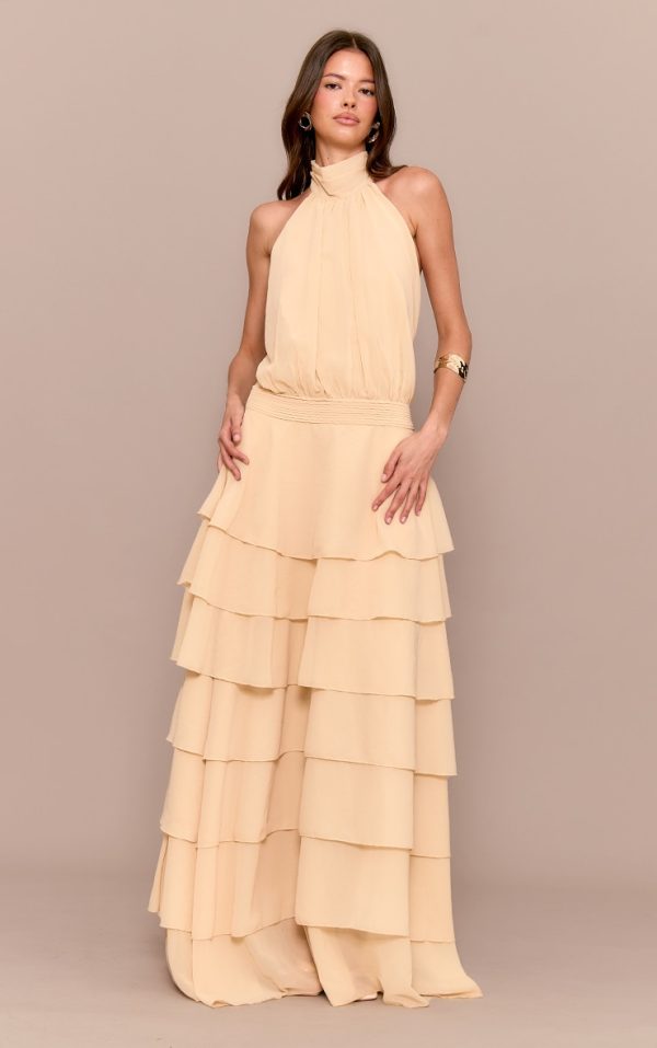 Butter Yellow Chiffon Tiered Maxi Dress