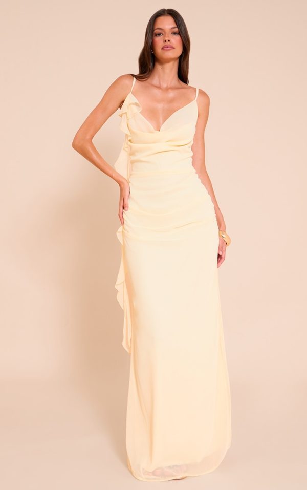 Lemon Chiffon Strappy Frill Detail Maxi Dress