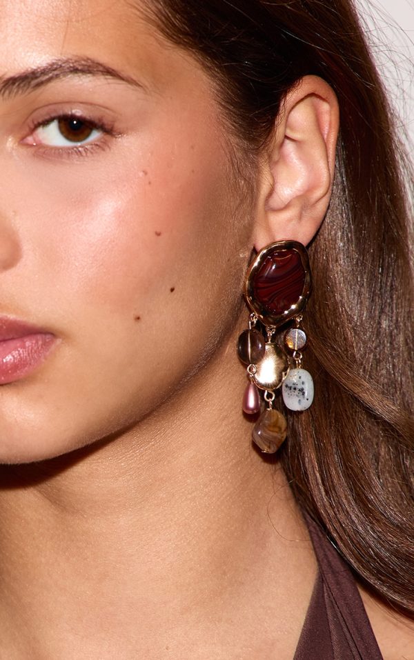 Gold Multi Drape Pendant Statement Earrings