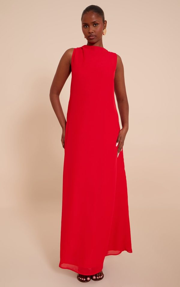 Red Chiffon Floaty Sleeveless Maxi Dress