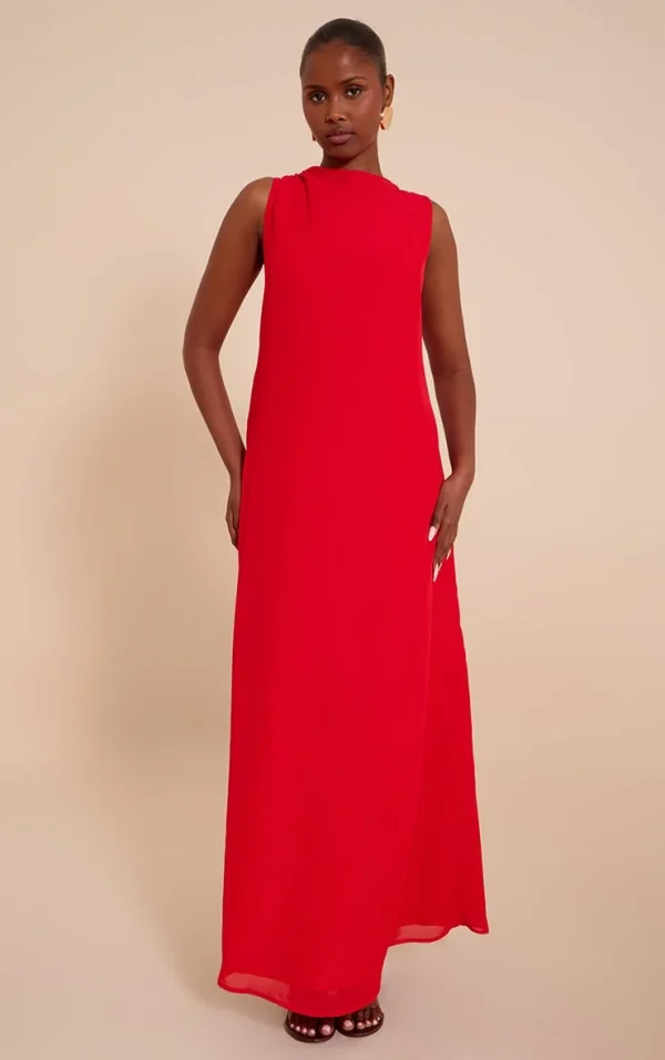 Red Chiffon Floaty Sleeveless Maxi Dress
