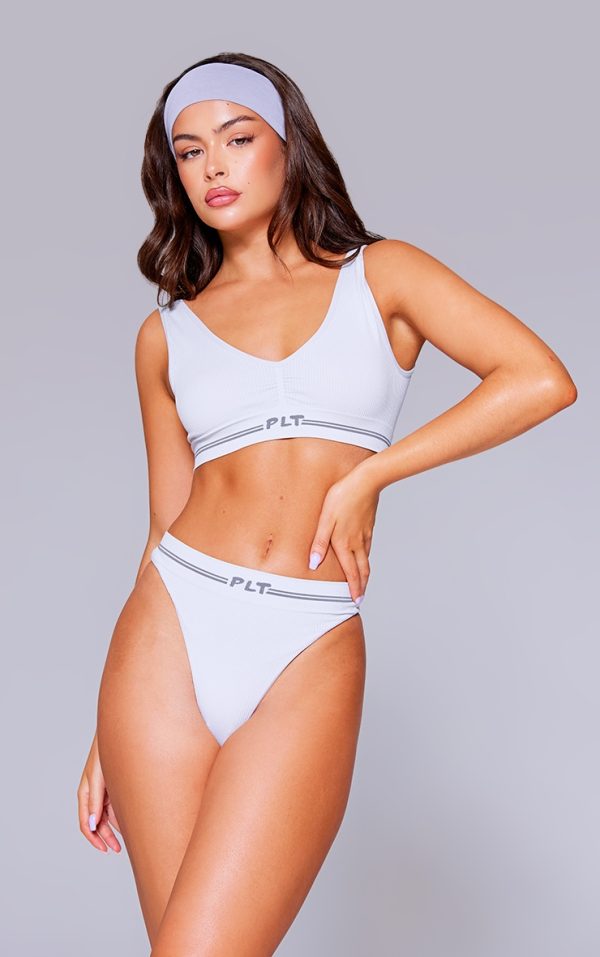 PRETTYLITTLETHING Grey Seamless Ribbed Bra