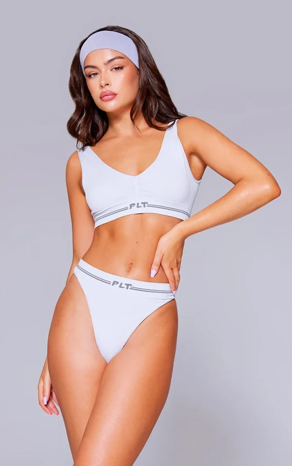 PRETTYLITTLETHING Grey Seamless Ribbed Bra