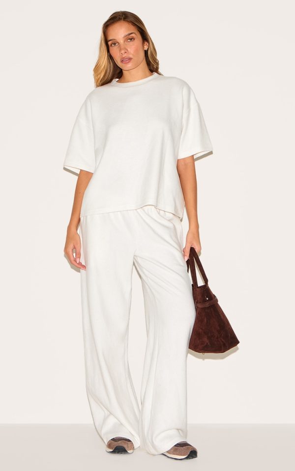 Cream Soft Touch Wide Leg Sweatpants